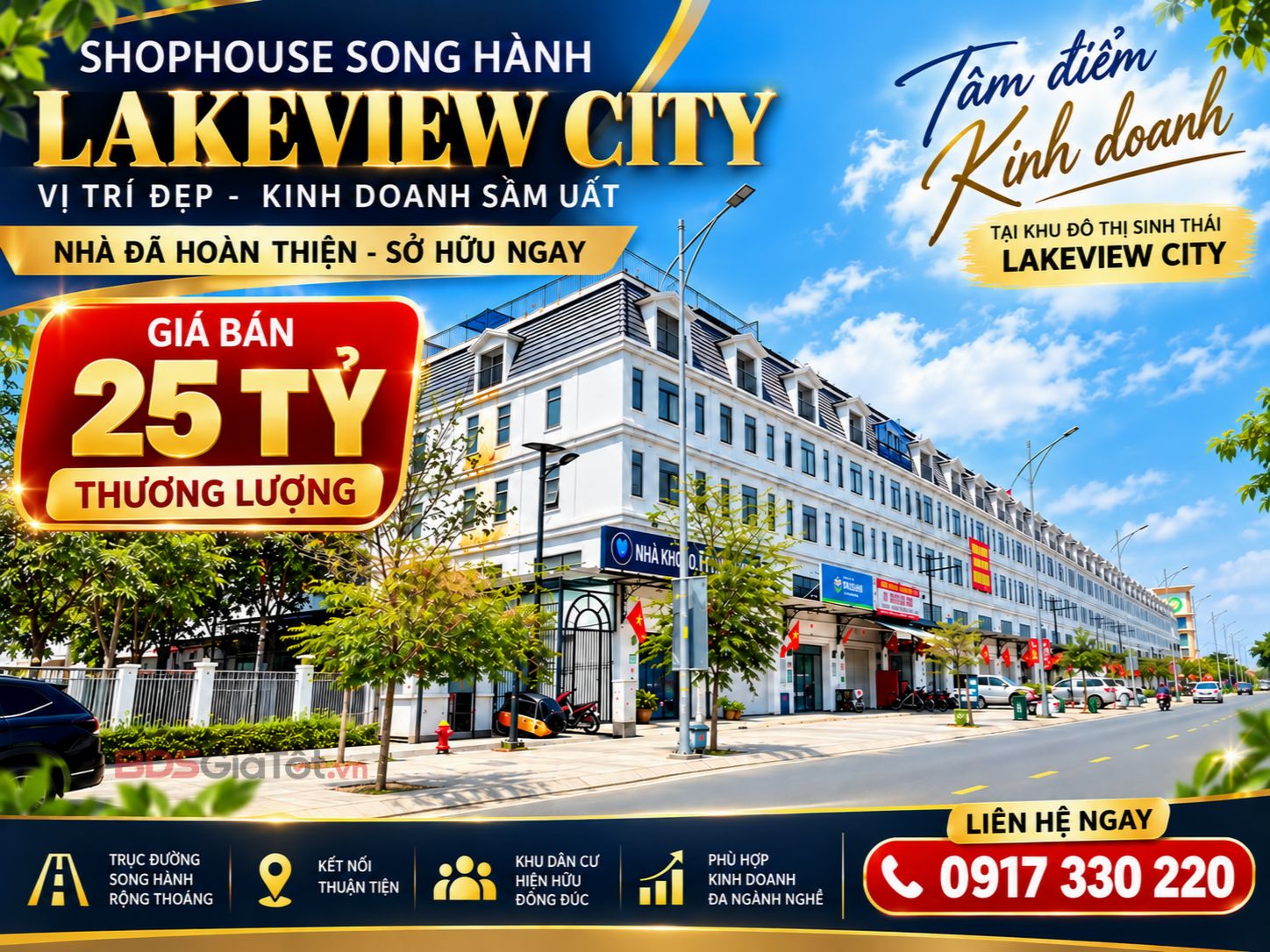 CHỦ KẸT TIỀN – CẦN BÁN NHANH SHOPHOUSE MẶT TIỀN SONG HÀNH LAKEVIEW CITY